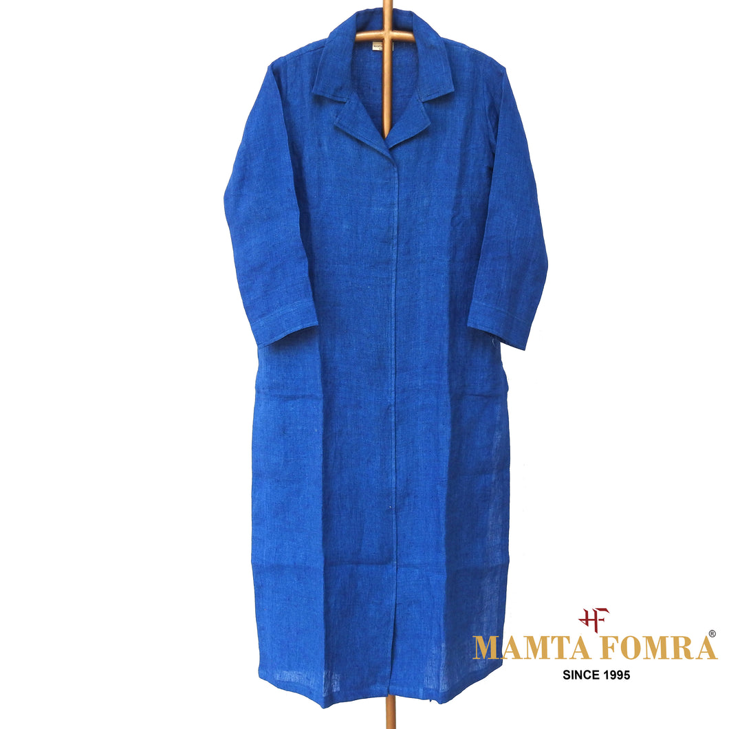 Blue Linen Hand Embroidered Kurta