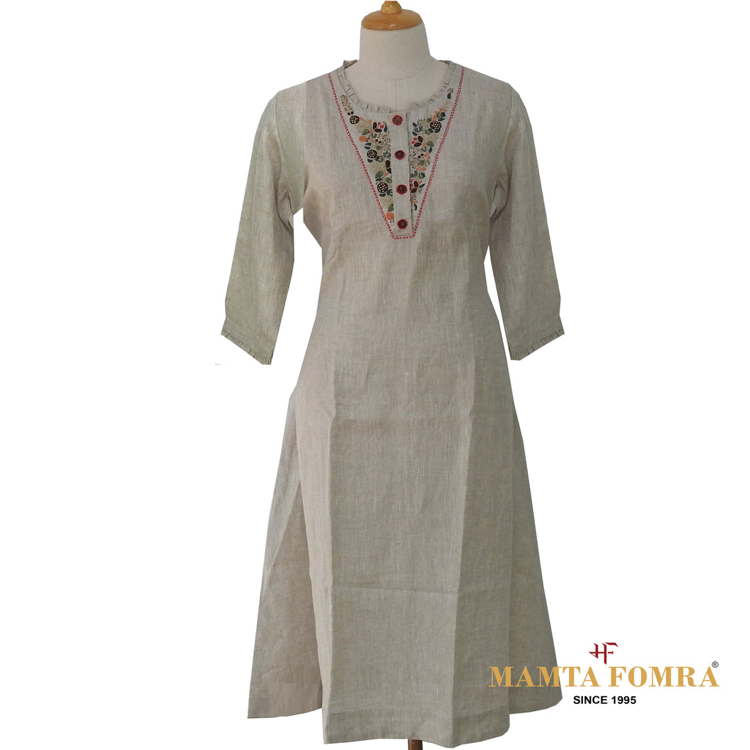 Off-White Linen Hand Embroidered Kurta