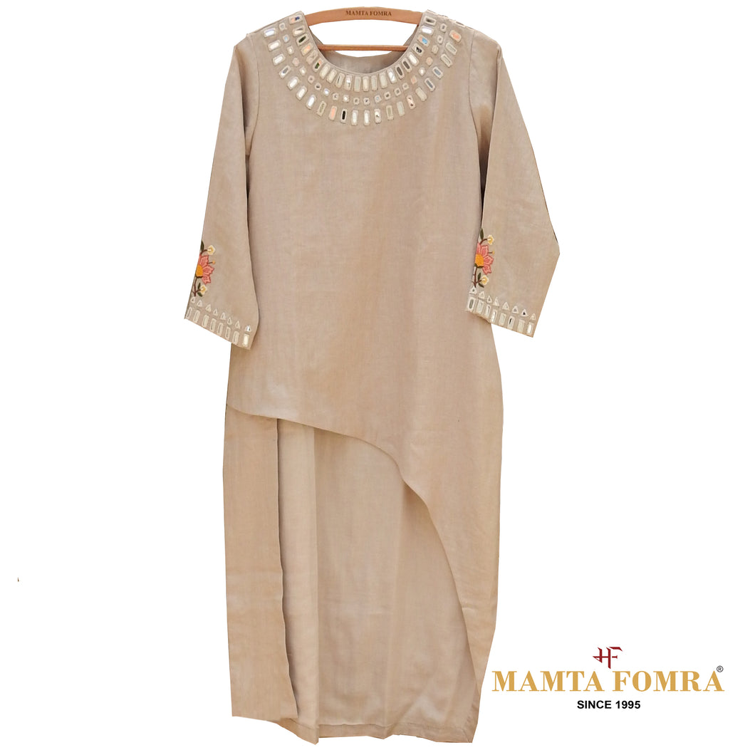 Off-White Linen Hand Embroidered Kurta