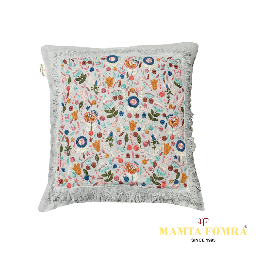 Hand embroidered pure linen cushion