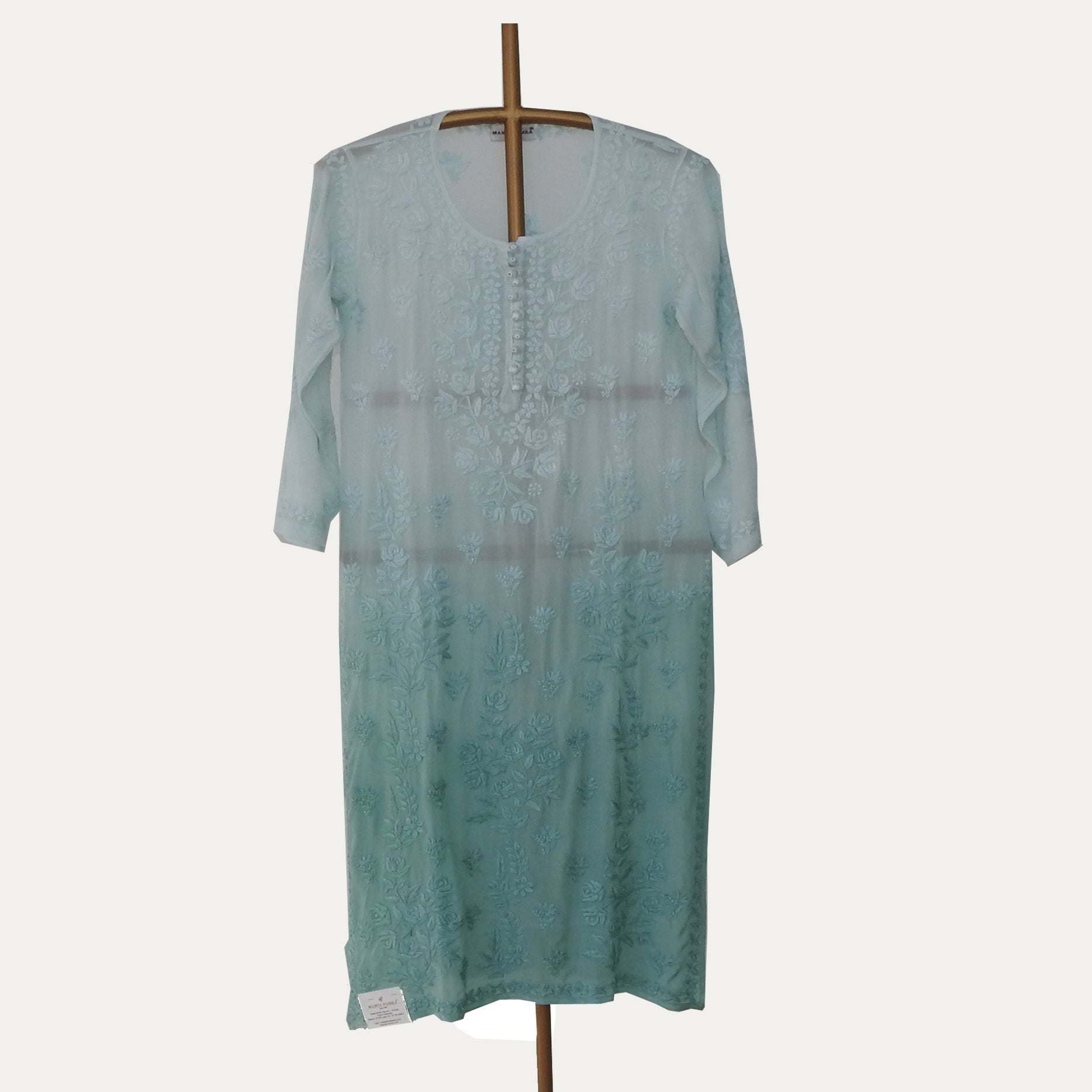 Bluish sea green ombré chicken work crepe kurta – MAMTA FOMRA