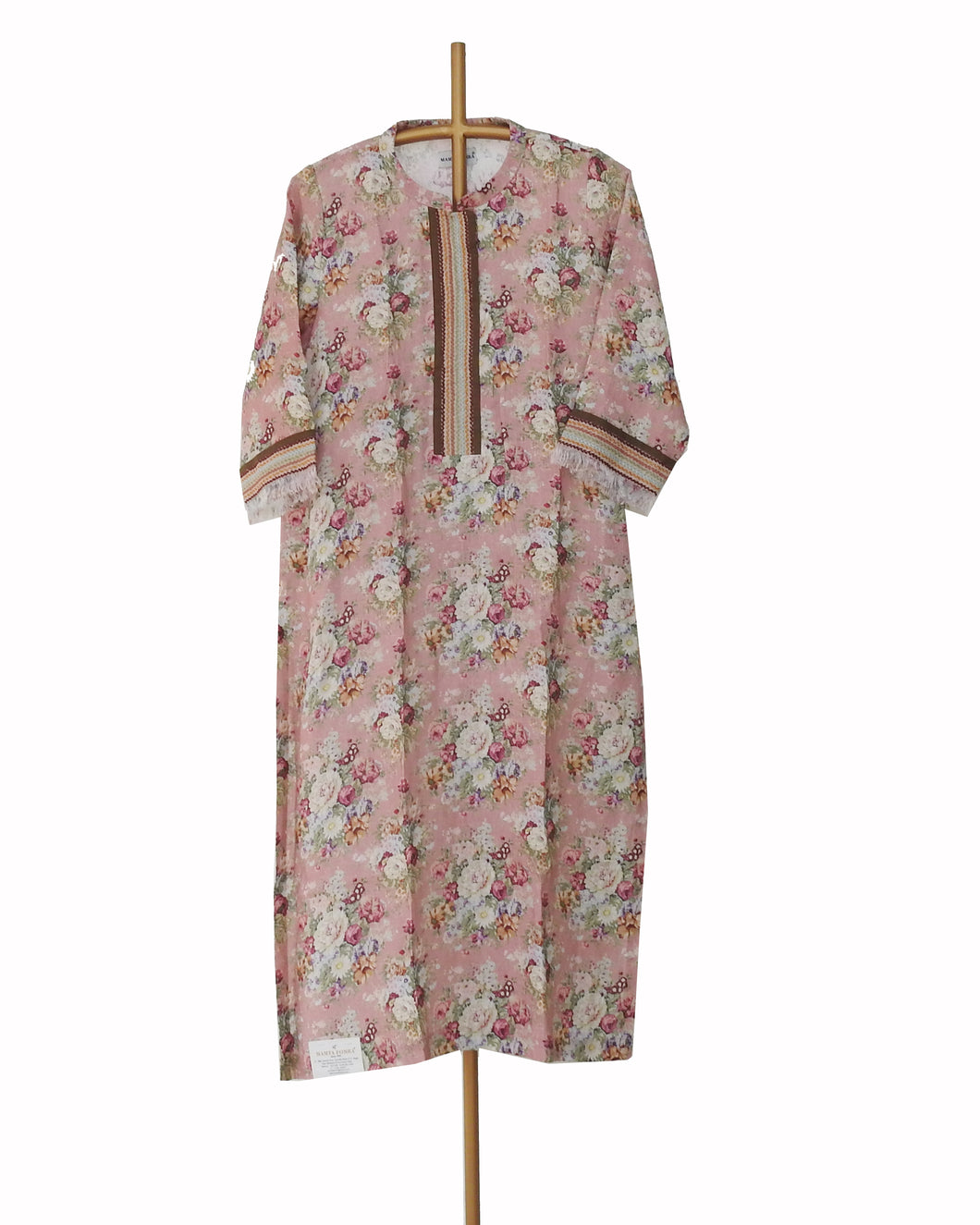 Matt Bubble gum Pink Linen Kurta with Braided edges