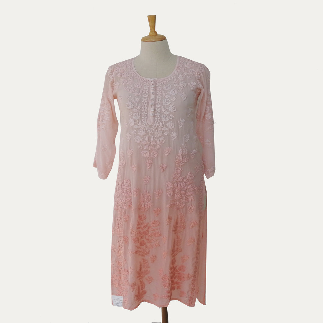 Light peach ombré chicken work crepe kurta