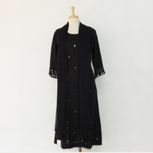 Load image into Gallery viewer, Jet black linen dress with mirror work
