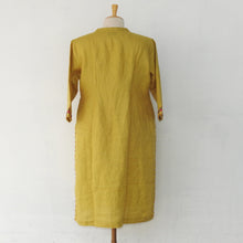 Load image into Gallery viewer, Fenugreek Yellow Linen Kurta with Floral Embroidery.
