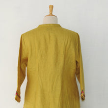 Load image into Gallery viewer, Fenugreek Yellow Linen Kurta with Floral Embroidery.

