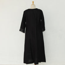 Load image into Gallery viewer, Jet black linen dress with mirror work
