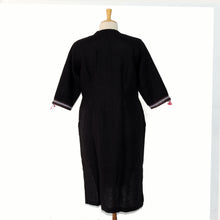 Load image into Gallery viewer, Jet black linen kurta with button panel embroidery.
