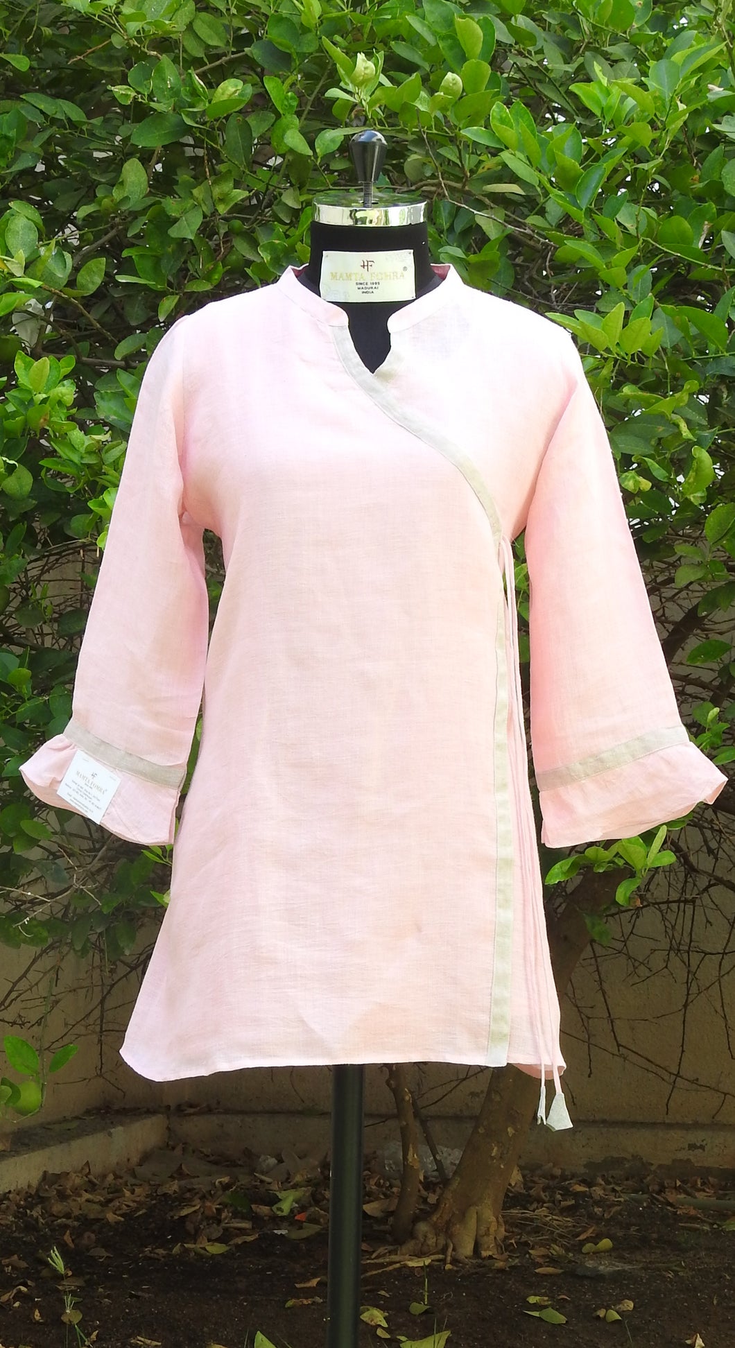 Pink Linen Handwoven Kurta