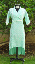Load image into Gallery viewer, Green &amp; White Stripes Kurta with Lace
