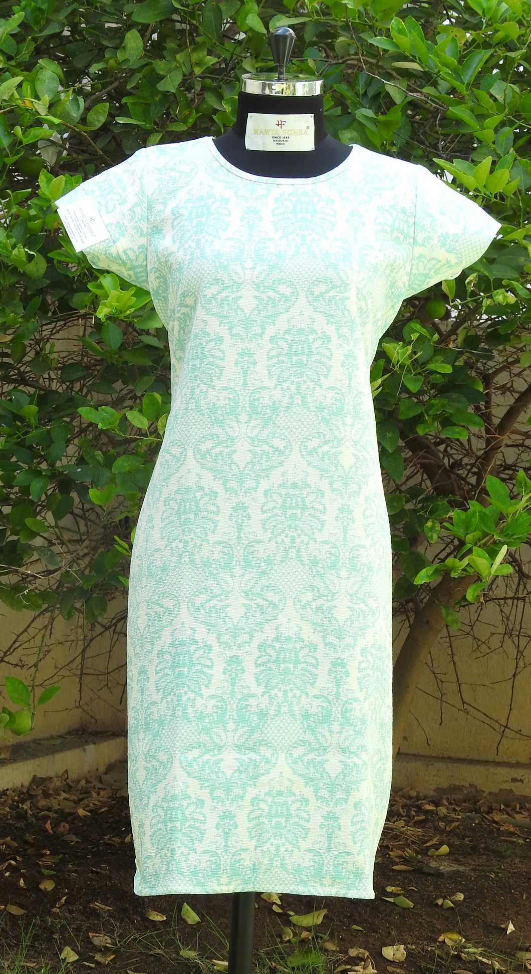 White Kurta with Sea Green Prints