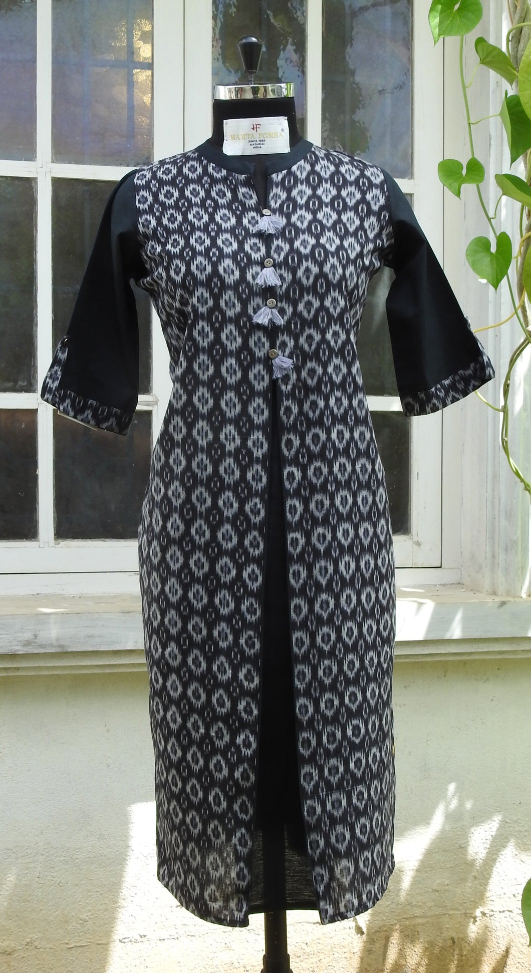 Black and Grey Linen Kurta