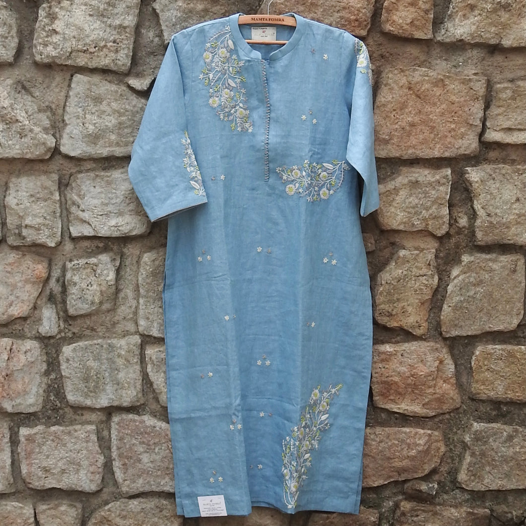 Maya Blue Kurta with Differentiated Hand Embroidery (Price on Request)