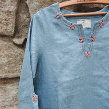 Load image into Gallery viewer, Baby Blue Dress with Delicate Neck Embroidery &amp; Pockets.
