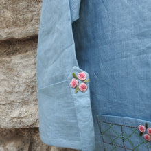 Load image into Gallery viewer, Baby Blue Dress with Delicate Neck Embroidery &amp; Pockets.
