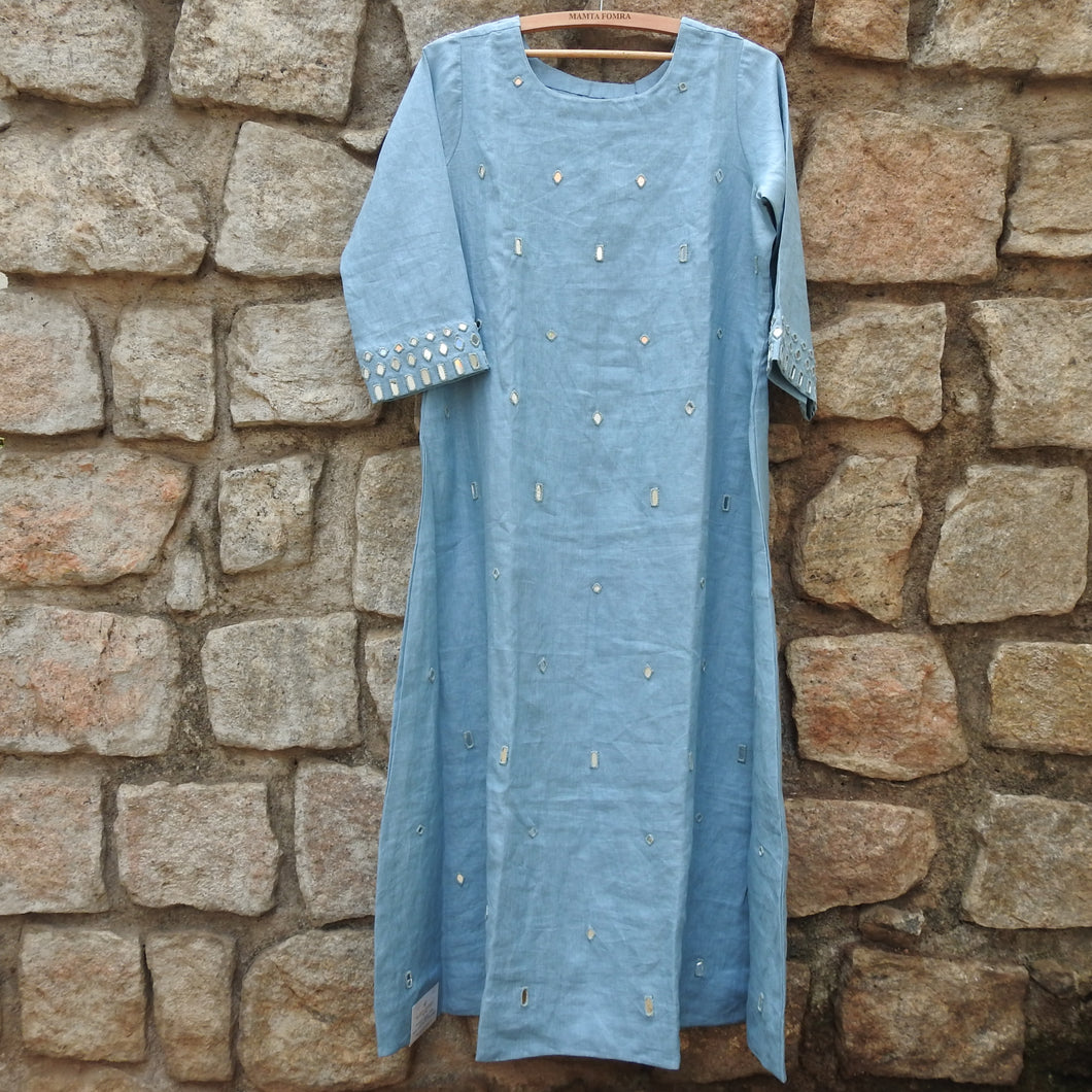 Sky Blue All Over Mirror Work Dress