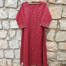 Load image into Gallery viewer, Carmine Red Mirror Work Dress with Ajrakhi Dupatta (Price on Request)

