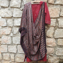 Load image into Gallery viewer, Carmine Red Mirror Work Dress with Ajrakhi Dupatta (Price on Request)
