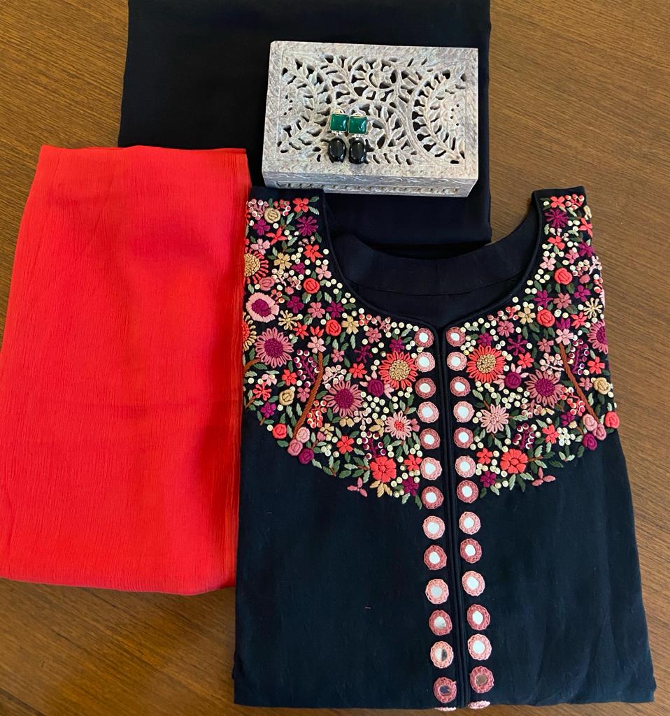 Black Cotton Embroidery Dress