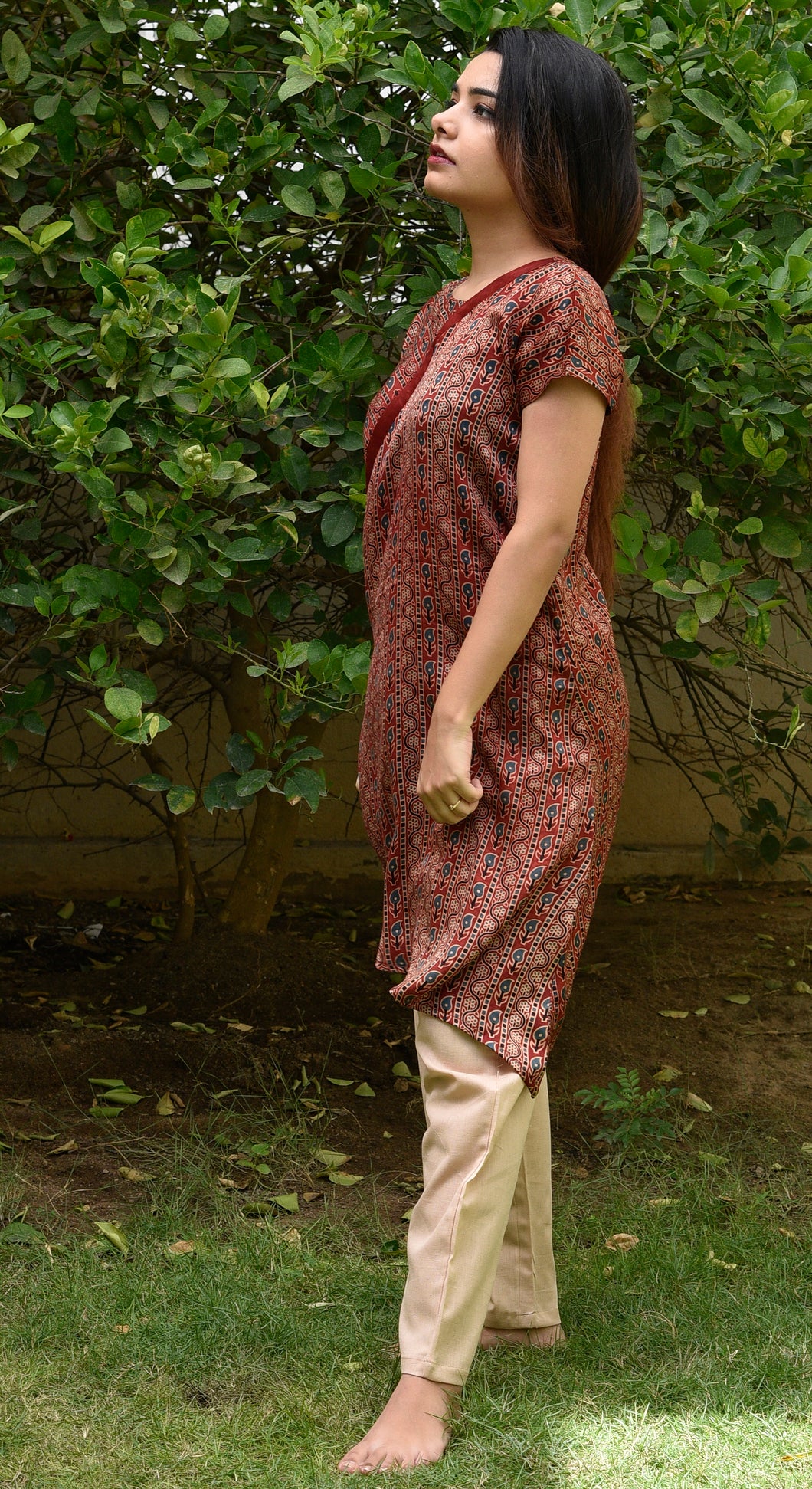 Assymetrical biased cut kurta with a tapered pant