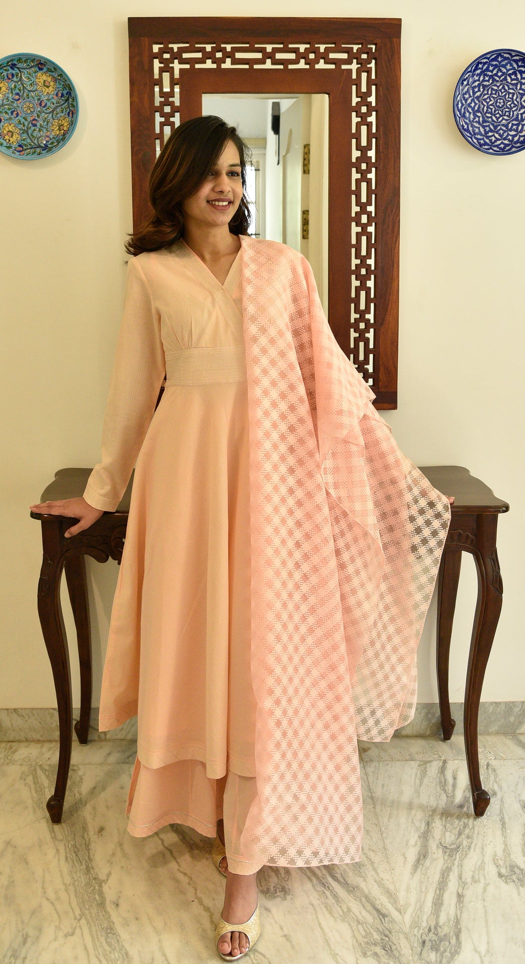 Pure Cotton Mild Peach Palazzo Set