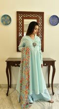 Load image into Gallery viewer, Pure cotton aqua blue kurta palazzo set
