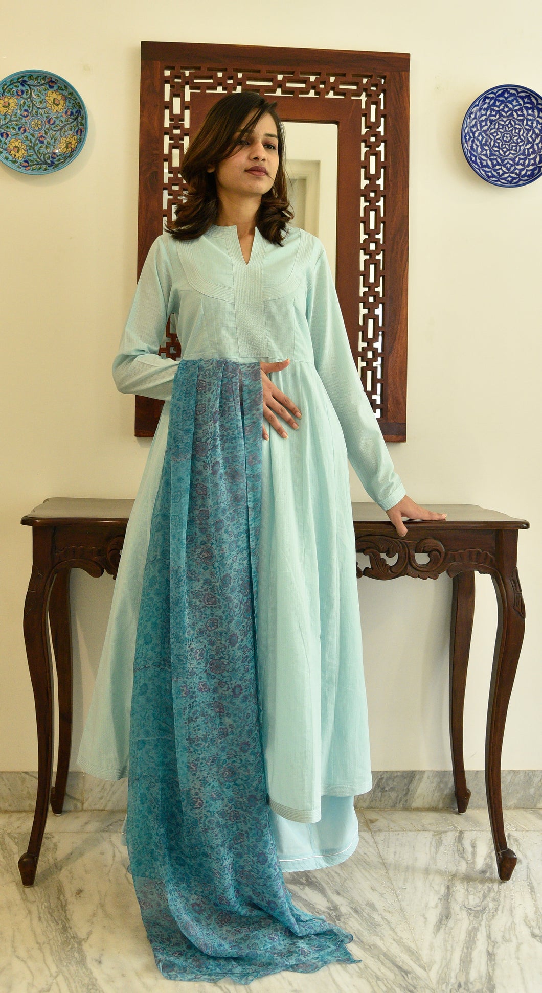 Pure cotton AQUA blue palazzo set