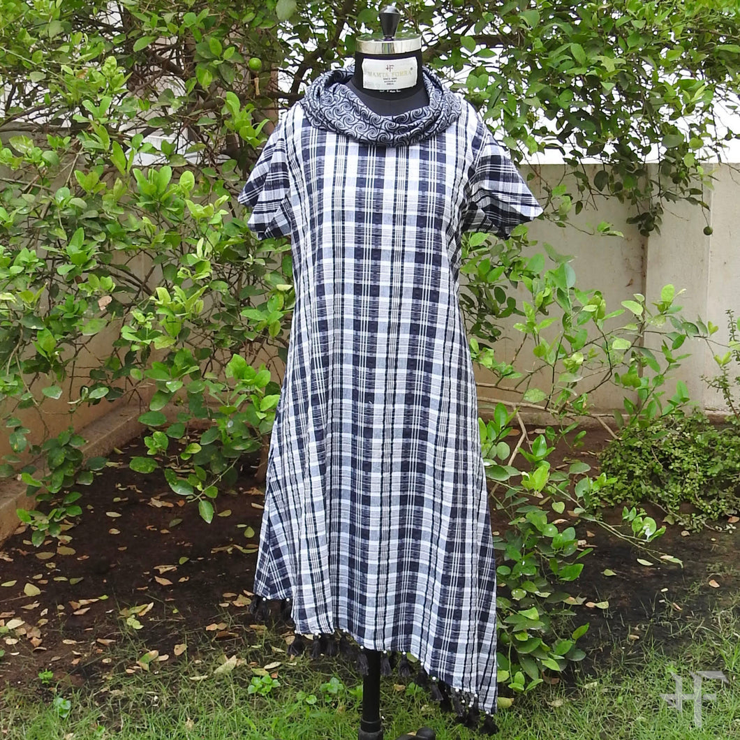 Cowl Neck Seersucker Black Dress